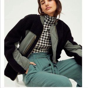 Free People We The Free Rivington Sherpa Jacket in Black/Army Green